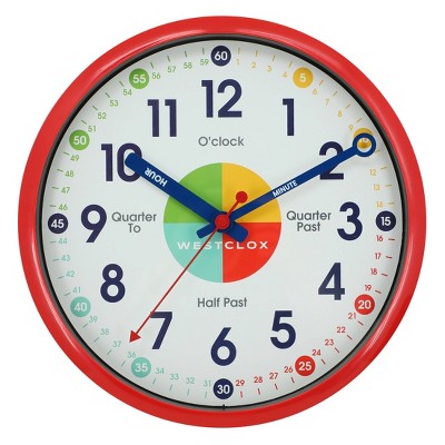 Analog 12" Quartz Time Teacher Wall Clock - Westclox: Quiet Sweep, Educational