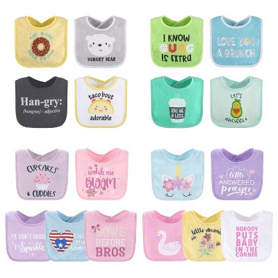 The Peanutshell Baby Girl Terry Bibs, 18 Pack for Feeding, Teething, or Drooling|Neutral Foods/Pastel Girl