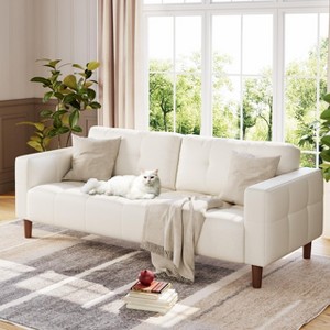 3-Seater Sofa Couch, 83 in Wide Faux Leather Sofa Couch with Spring Cushion, Modern Sofa with Deep Seats and 2 Removable Back Cushions - 1 of 4