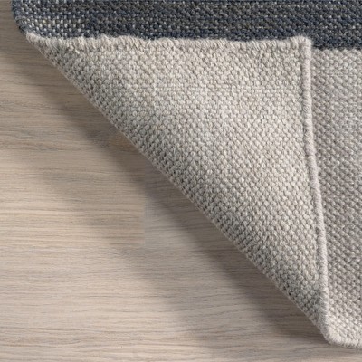 Blue and Gray Wool 9' x 12' Colorblocked Area Rug