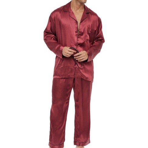 Alexander Del Rossa Men's Classic Satin Pajamas With Pockets, Pj And  Matching Sleep Mask Burgundy With Black Piping Small : Target