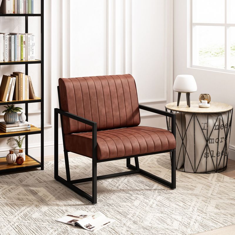 Modern and Stylish PU Leather Upholstered Armchair with Metal Frame, Brown - ModernLuxe, 1 of 11