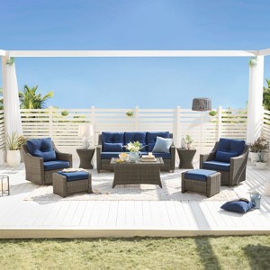 Spruce & Spring Outdoor Wicker Patio Outdoor Sofa Swivel Chair Coffee Table - 1 of 4
