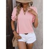 Womens Summer Short Puff Sleeves Blouses Shirts V Neck Cute  Knit Textured Casual Regular Fit Tops - 4 of 4