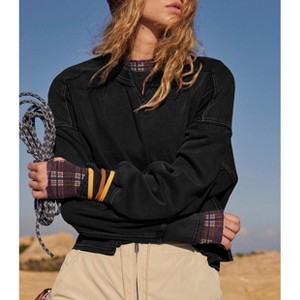 Women's Oversized Cropped Sweatshirts Crewneck Fleece Workout Pullover Sweater Fall Outfits - 1 of 4