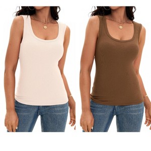 ATHLECHIC Women's Scoop Neck Ribbed Wide Strap Sleeveless Workout Basic Sport Tank Tops 2 Packs - 1 of 4