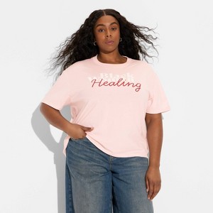 Women's Black Women Healing Short Sleeve Graphic T-Shirt - Pink - 1 of 2