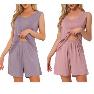 INSPIRE CHIC Women's 2 Pcs Cotton Soft Sleeveless Cami & Shorts Pajama Set - 1 of 4