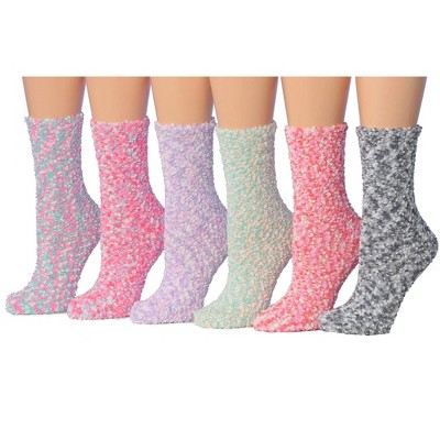 Tipi Toe Women's 6-Pack Cozy Microfiber Pastel Paradise Colorful Patterned Fuzzy Crew Socks