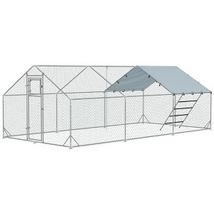 Metal Chicken Run w/ Waterproof & Anti-UV Cover, Feeding Door, Hanging Feeder, for 18-24 Chickens - 1 of 4