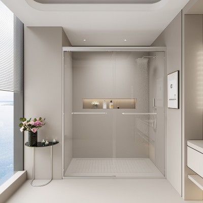 GDFStudio Tauton Double Sliding Shower Door with Tempered Glass