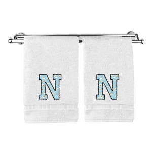 BC BARE COTTON Monogrammed Hand Towels, Personalized Gift, Set of 2 - Embroidered Writing with Light Blue - 1 of 4