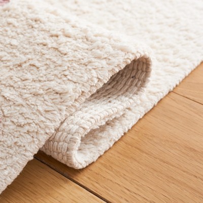 Ivory and Pink Hand-Knotted Washable Square Rug