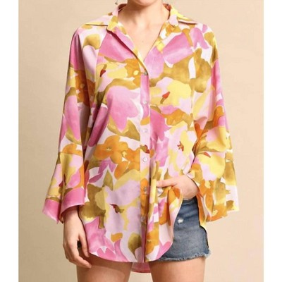 Women's Floral Dolman Sleeve Button Down Top - GiGiO