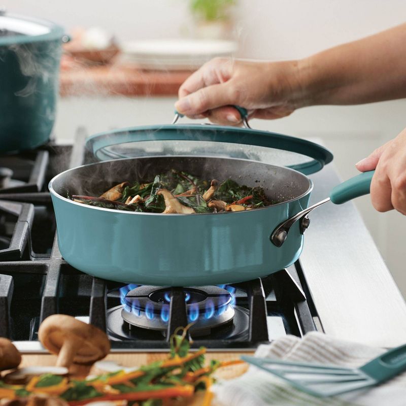 Rachael Ray Cook + Create Aluminum Nonstick Saute Pan with Lid 3qt Agave Blue, 4 of 15