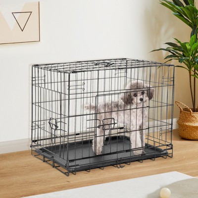 Sevobal Pet Carriers Dog Crate With Double Doors, Enhanced Metal Foldable Pet Cage With Divider Panel And Removable Tray, Black, 24.4"*16.5"*18.5"