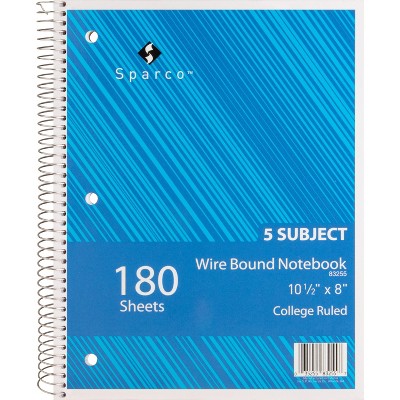 Sparco Notebooks 5 Subject 10-1/2"x8" College Ruled 180 Sht AST 83255