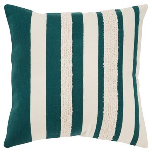 20"x20" Oversize Striped Poly Filled Square Throw Pillow Teal - Rizzy Home: Embroidered, Textured, Indoor Decor - 1 of 4