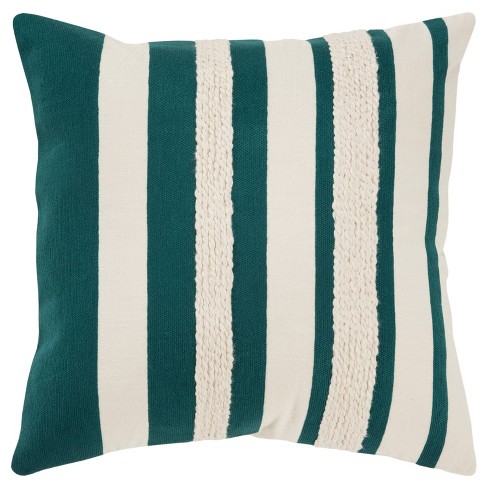 20 x20 Oversize Striped Square Throw Pillow Cover Teal Rizzy Home Embroidered Cotton Zipper Closure Target