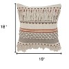 HomeRoots 18" Beige and Red Throw Pillow with Fringe - 3 of 4