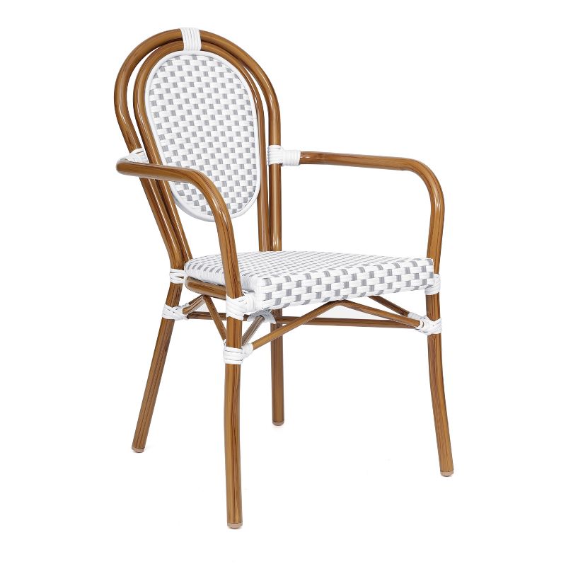 Flash Furniture Lourdes Indoor/Outdoor Commercial Thonet French Bistro Stacking Chair with Arms, PE Rattan and Aluminum Frame, 1 of 17