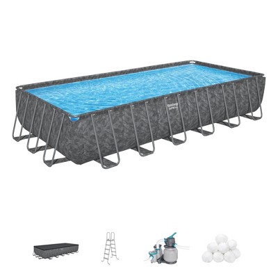 Bestway APX 365 24' x 12' x 52" Rectangular Above Ground Swimming Pool Outdoor Framed Pool, with Sand Filter Pump, Ladder, Cover, and Repair Patch