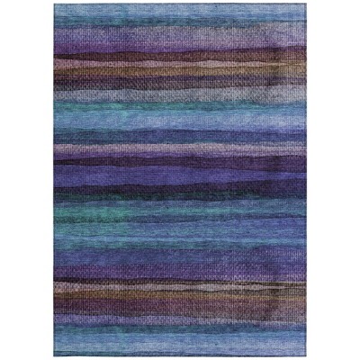 HomeRoots 3' X 5' Blue Purple And Taupe Striped Washable Indoor Outdoor Area Rug
