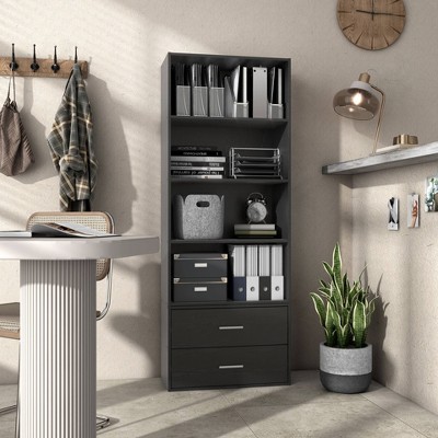 Black 47" Modern Stackable 4-Tier Wood Cube Bookcase