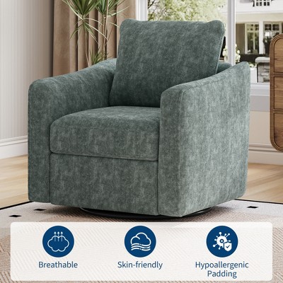 30.7"Wide Linen Accent Chair,360°Swivel Armchair with Ergonomic Backrest,Mid-Century Modern Chair for Living Room,Office, Bedroom & Nursery