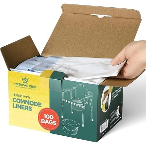 Commode Liners 100-Pack Toilet Bags for Adult Commode Chairs, Camp Toilet, Bucket - Leakproof, Hygienic Closure - Universal Fit - MedicalKingusa - 1 of 4