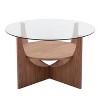 PAGED Modern U-Shaped 2-Tier Wooden Round Coffee Table with Clear Glass Top,Minimalist Design Tea Table Center Table for Living Room,Bedroom - 2 of 4