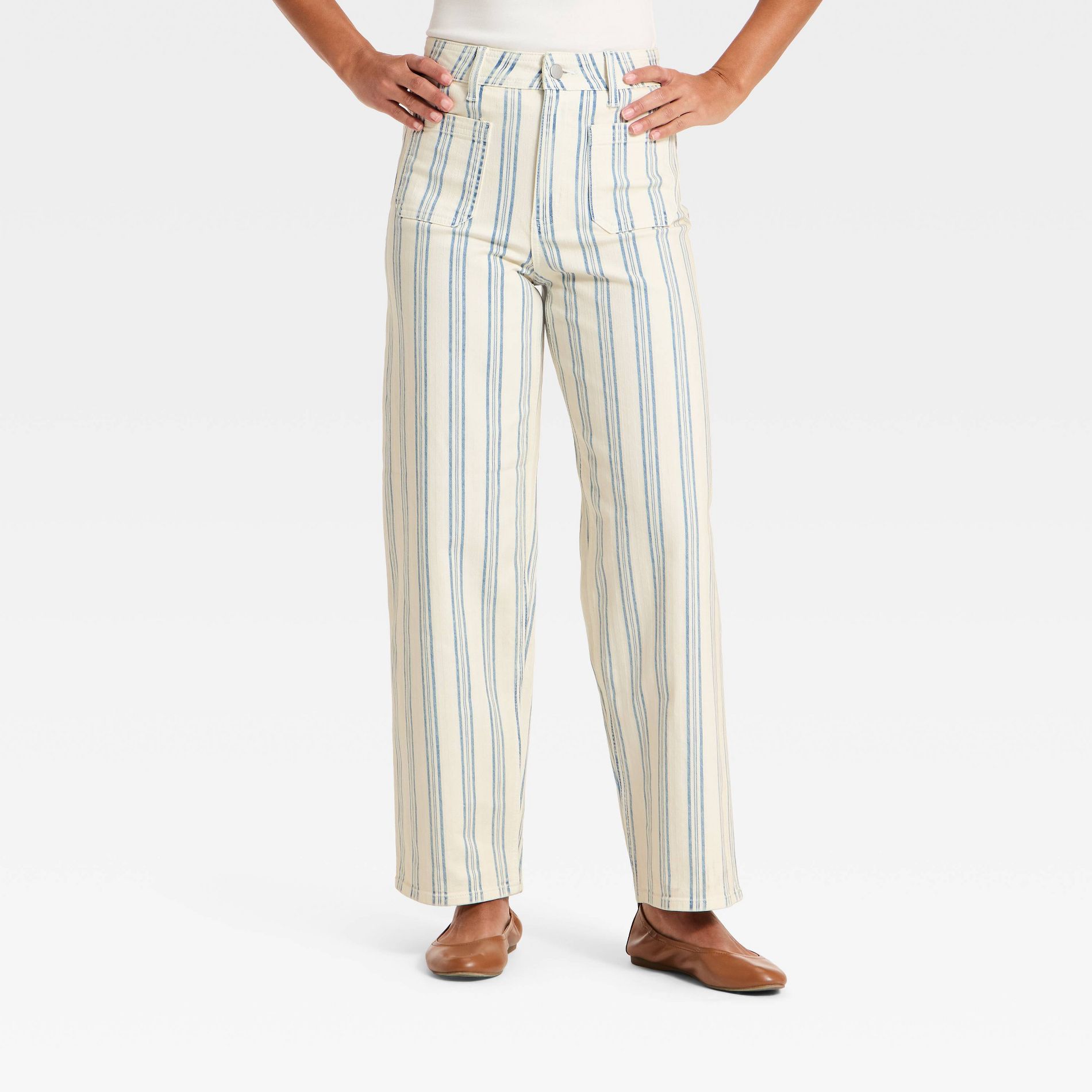 Women's Highest-Rise Striped Sailor Straight Jeans - Universal Thread™ White