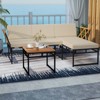 Tangkula Set Of 3 L-Shaped Outdoor Furniture Set Acacia Wood Patio Sectional Cushioned Conversation Sofa with Square Coffee Table - 2 of 4