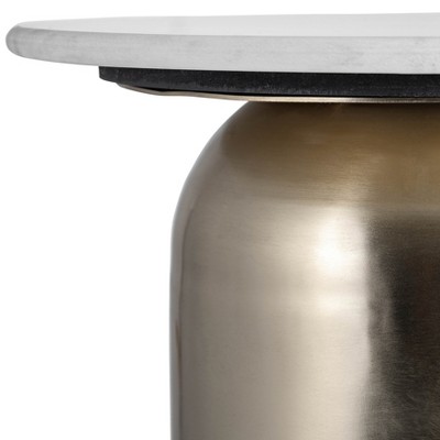 Gold and White Marble Top Round Metal Side Table