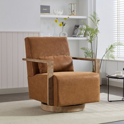Okak Accent Chairs for Bedroom, 30.3"W Swivel Modern Upholstered Accent Chair with Solid Wood Armrests and 360 Degree Comfy Lounge Reading Chair