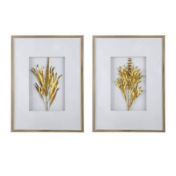 Set of 2 Botanical Leaves Wall Arts Gold - A&B Home
