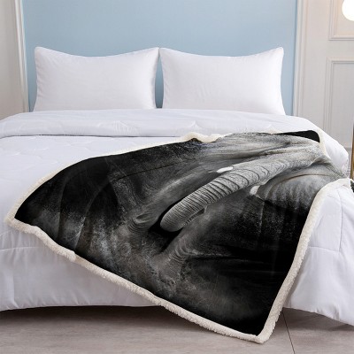 Boersma Elephant Plush Throw Blanket for Kids, Ultra Soft Fleece Blanket, Grey & Black Elephant Design