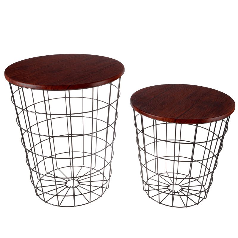 Hasting Home Set of 2 Nesting Side Tables with Metal Basket Frame, 2 of 9