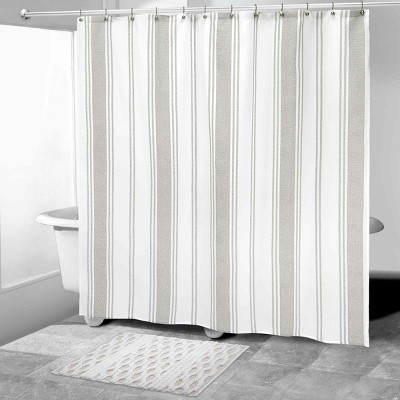 Kyoto Tan and White Cotton Geometric Bath Rug 20" x 30"