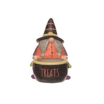 Transpac Dolomite 8.25 in. Multicolor Halloween Witchy Gnome Candy Bowl