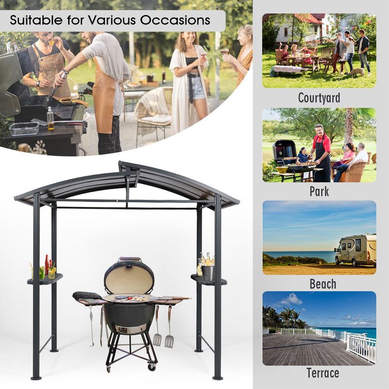 Aoodor 8 x 5 ft. BBQ Grill Gazebo Shelter, Dark Gray Steel Frame and Brown Double-Tier Polycarbonate Top Canopy, 5 of 11