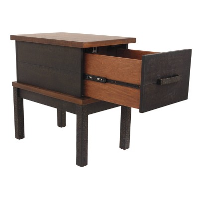Gray and Brown Rectangular Wood Chair Side Table with Storage