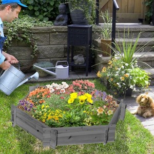 Vince39"x36"x6"Wooden Garden Bed, Hexagon Screwless Planter Box for Flowers, Herbs and Vegetables, Patio Outdoor Furniture - The Pop Home - 1 of 4