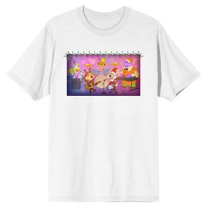 Chuck E Cheese Chirstmas Holiday Character Music Playing Party Men's White Crew Neck Short Sleeve T-shirt - 1 of 4