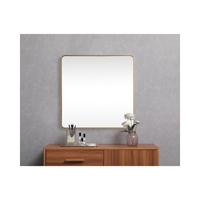 Brass Framed 48" Square Wall Mirror with Rounded Corners