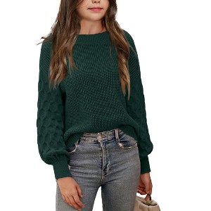 BLUEMING Girls' Chunky Ribbed Knit Sweater - Cozy Oversized Long Sleeve Pullover Sweater Top - 1 of 4