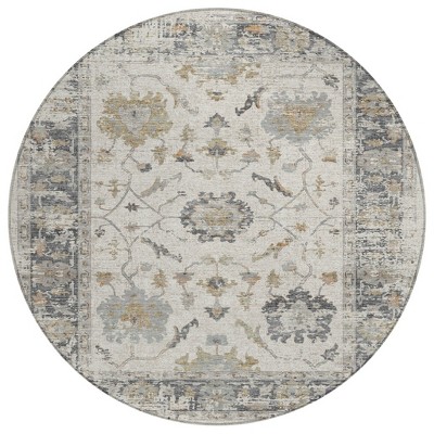 Ivory And Gray Floral Washable Indoor Outdoor Area Rug