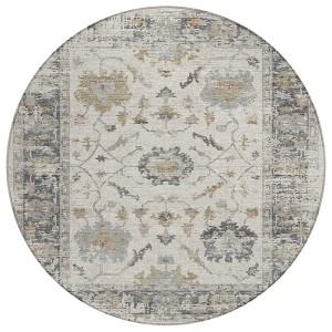 Ivory And Gray Floral Washable Indoor Outdoor Area Rug - 1 of 4