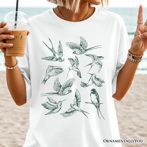 Retro Birds Nature T-Shirt, Vintage Green Bird Illustration Tee | OrnamentallyYou - 1 of 4