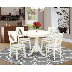 HomeStock 5-Piece Dining Table Set- 4 Dining Room Chairs and Wooden Dining Table - Linen Fabric Seat and Slatted Chair Back - Linen White Finish - 1 of 4